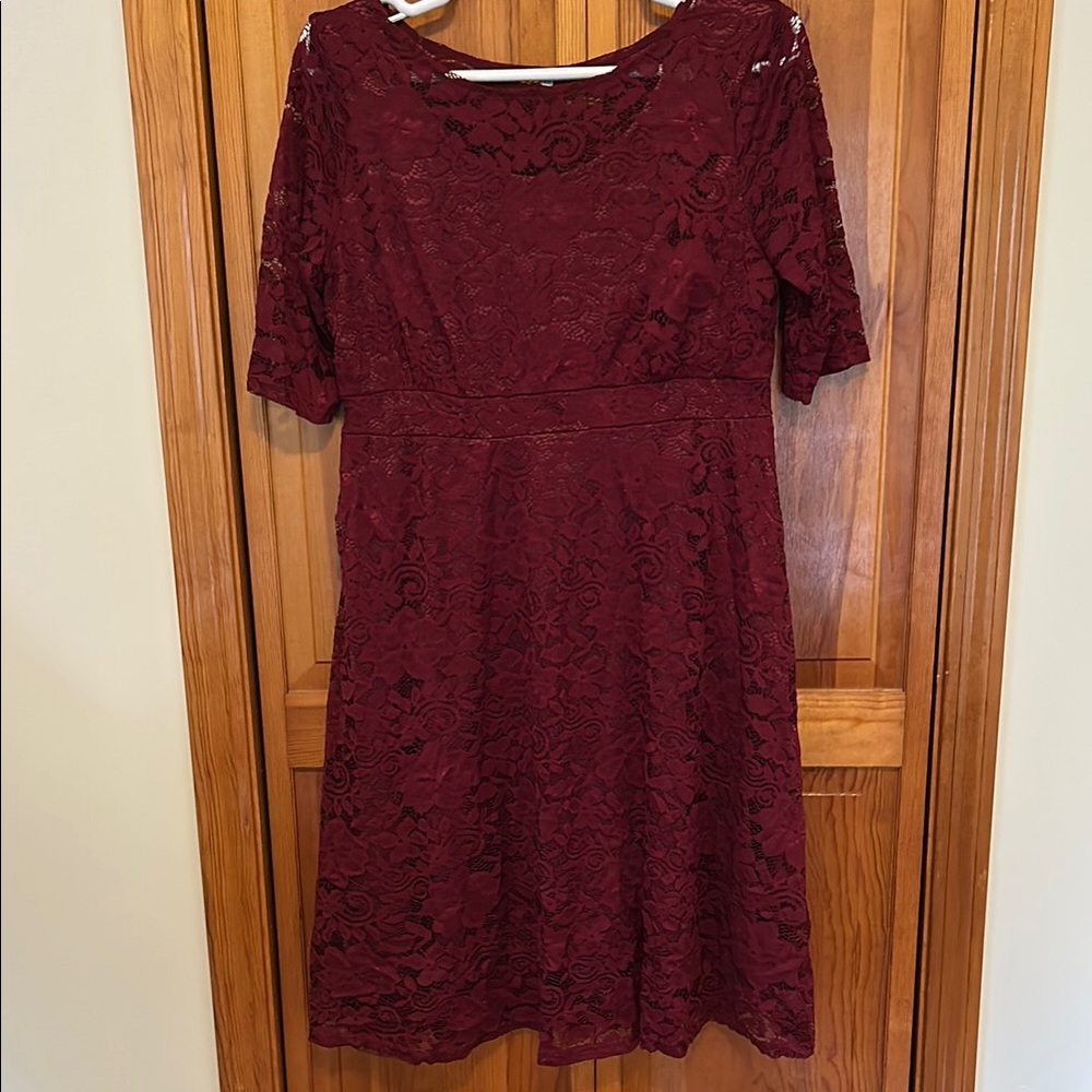 Red Lace A‑Line Midi Dress Plus XXL New Short Sleeve Cocktail Party Outfit